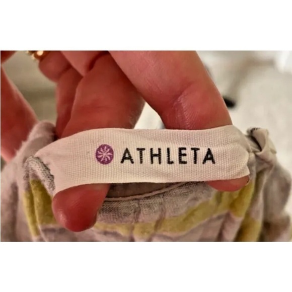 Womens Athleta Sz Small Tank Top Scoop Neck Sleeveless White Stripe Gray Breezy - Picture 6 of 6